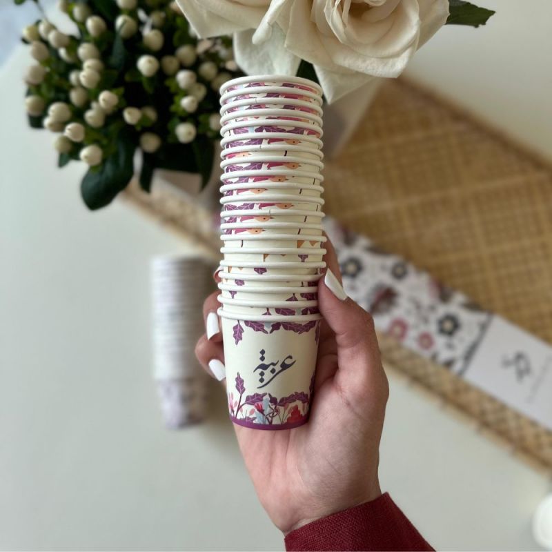 أكواب القهوة العربية الورقية (تصميم الورد)